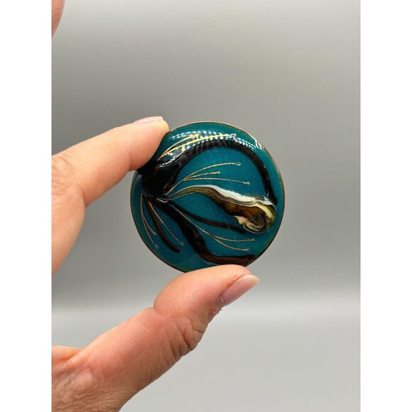Handmade Enamel Over Copper Round Brooch with Artistic Abstract Design - Picture 3 of 7
